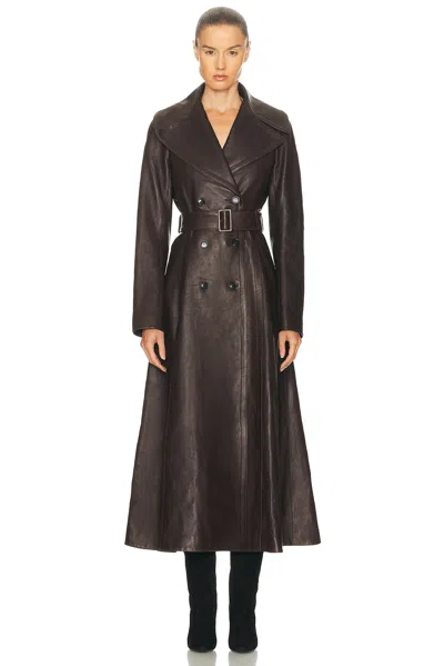 Alaïa Long Leather Coat In Brown