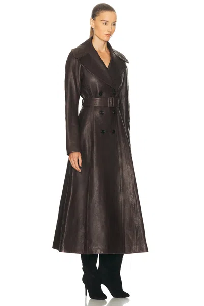 Alaïa Long Leather Coat In Brown