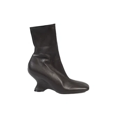 Dries Van Noten Pointed Toe Ankle Boots With Sculptural Heel In Black