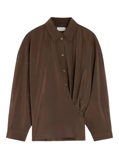 Lemaire Straight Collar Twisted Cotton Shirt In Brown