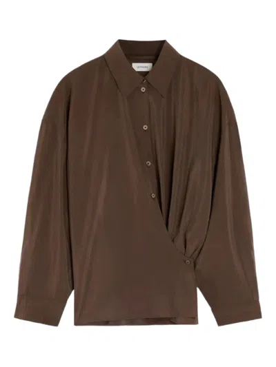 Lemaire Straight Collar Twisted Cotton Shirt In Brown