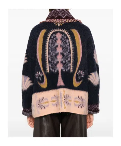 Forte Forte Sogni Multicolor Cardigan With Fringed Details And All-over Geometric Motif In Wool Blend Woman In Multi
