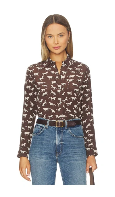 Rails Kate Long-sleeve Silk Buttondown Blouse In Brown