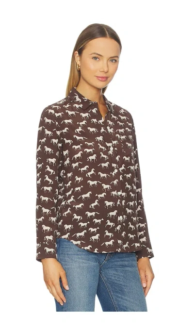 Rails Kate Long-sleeve Silk Buttondown Blouse In Brown