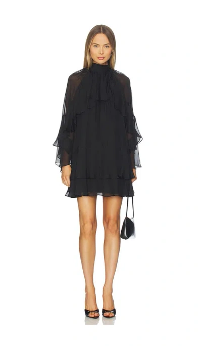 Veronica Beard Adlington Ruffle Detail Long Sleeve Silk Chiffon Dress In Black