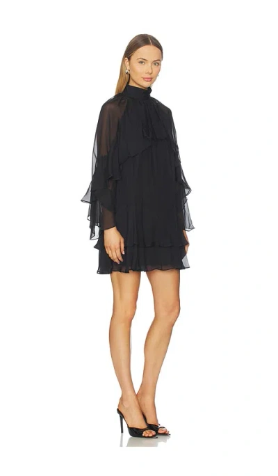 Veronica Beard Adlington Ruffle Detail Long Sleeve Silk Chiffon Dress In Black