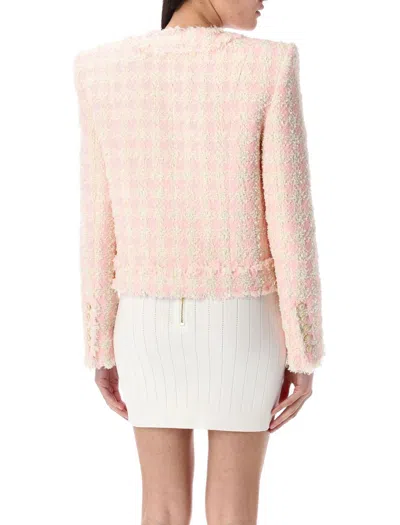 Balmain 5-button Textured Tweed Jacket In Pink