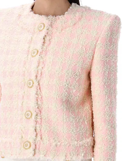 Balmain 5-button Textured Tweed Jacket In Pink