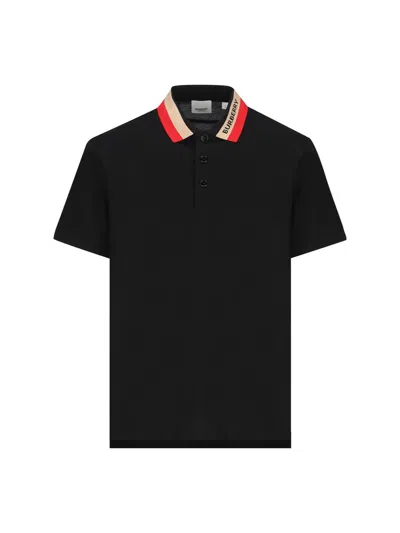 Burberry Logo Intarsia-knit Short Sleeved Polo Shirt In Black