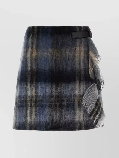 Loewe Blue Checked Mini Skirt In Mohair And Wool Blend Women In Blue