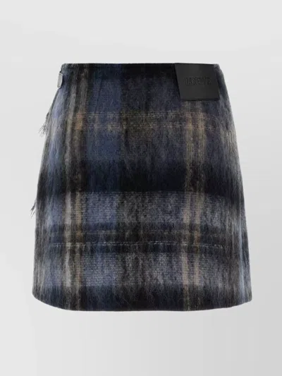Loewe Blue Checked Mini Skirt In Mohair And Wool Blend Women In Blue