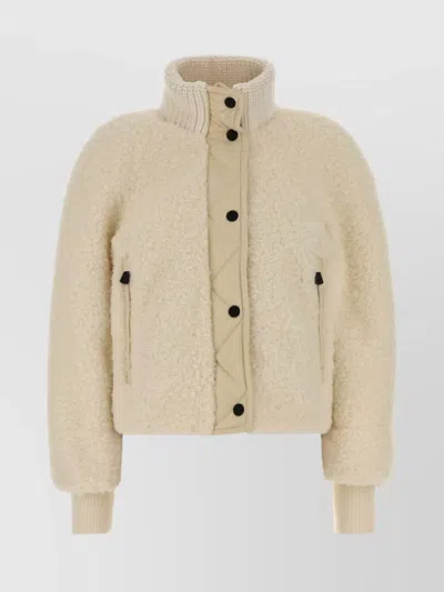 Moncler Teddy Ayles Jacket With Ribbed Collar And Cuffs In Neutral