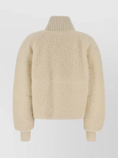 Moncler Teddy Ayles Jacket With Ribbed Collar And Cuffs In Neutral