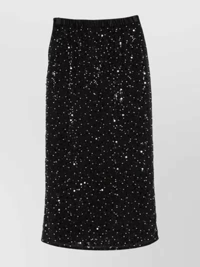 Emporio Armani Midi Skirt With Back Slit And Sequins In Black