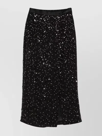Emporio Armani Midi Skirt With Back Slit And Sequins In Black