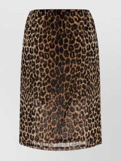 Saint Laurent Animal Print Mini Skirt With Elastic Waistband In Brown