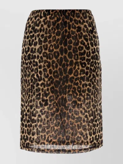 Saint Laurent Animal Print Mini Skirt With Elastic Waistband In Brown