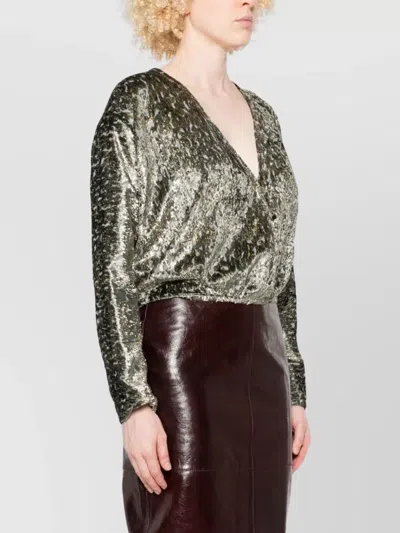 Forte Forte Metallic V-neck Long Sleeve Top In Gray