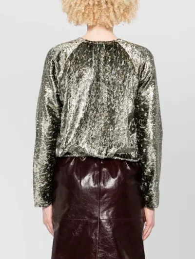 Forte Forte Metallic V-neck Long Sleeve Top In Gray