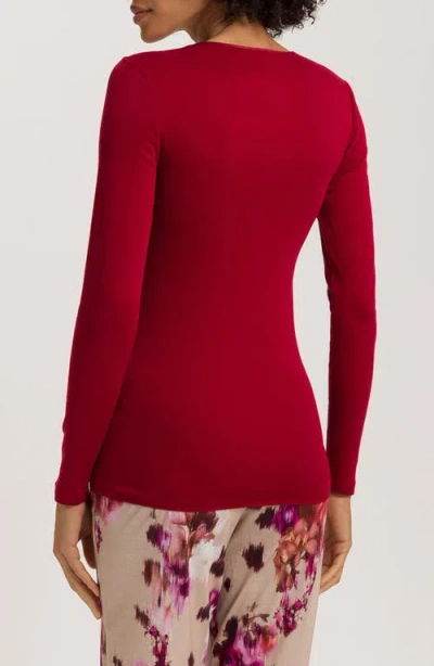 Hanro Seamless Long Sleeve Cotton Top In Red