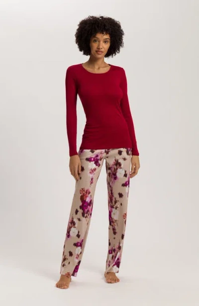 Hanro Seamless Long Sleeve Cotton Top In Red