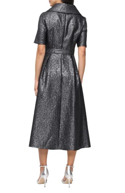 Alex Evenings Faux Wrap Metallic Jacquard Cocktail Midi Dress In Gray