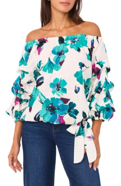 Vince Camuto Off The Shoulder Bubble Sleeve Top In Green