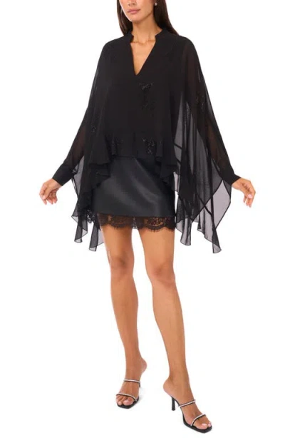 Vince Camuto Rhinestone Long Sleeve Top In Black