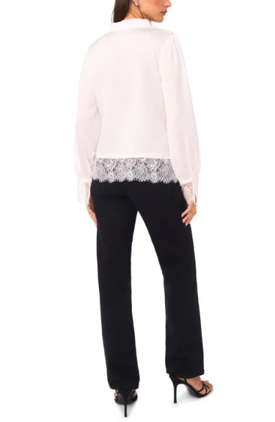 Vince Camuto Ruffle & Lace Trim Hammered Satin Top In White