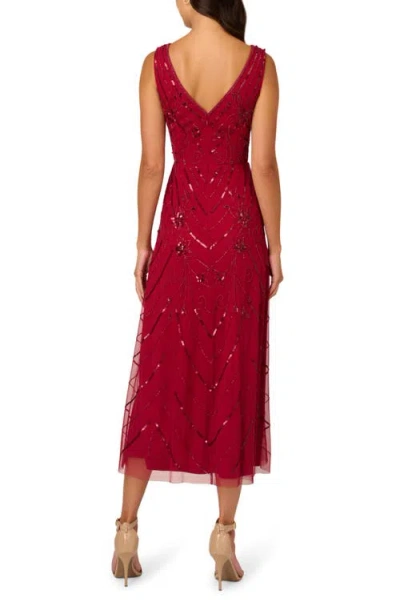 Adrianna Papell Embellished Mesh Cocktail Dress In Red
