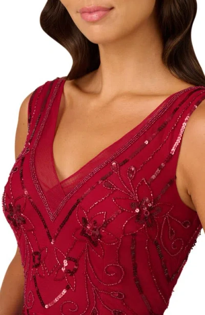 Adrianna Papell Embellished Mesh Cocktail Dress In Red