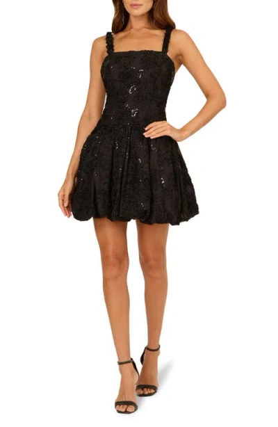 Adrianna Papell Sequin Soutache Bubble Skirt Fit & Flare Cocktail Minidress In Black