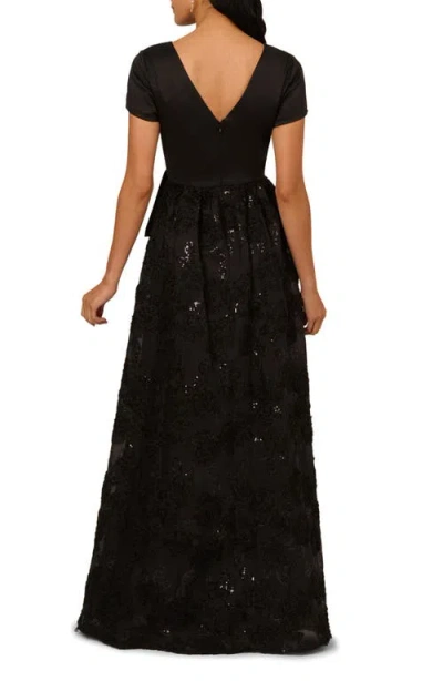 Adrianna Papell Women's Soutache Floral Combo Short-sleeve Gown In Black