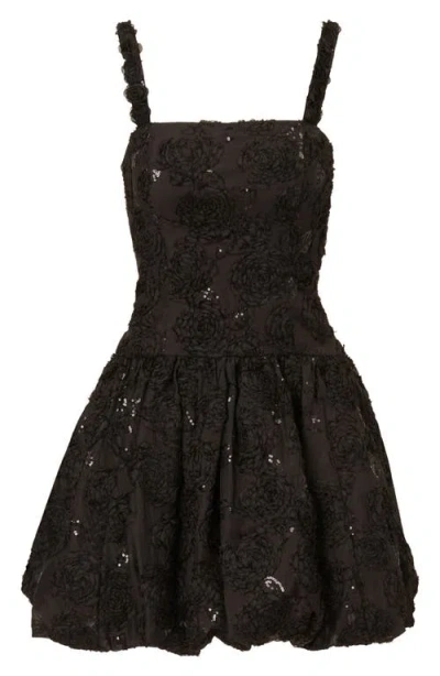 Adrianna Papell Sequin Soutache Bubble Skirt Fit & Flare Cocktail Minidress In Black