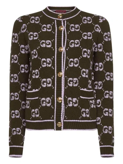 Gucci Wool Cardigan With Front Pockets And Long Sleeves In Multi
