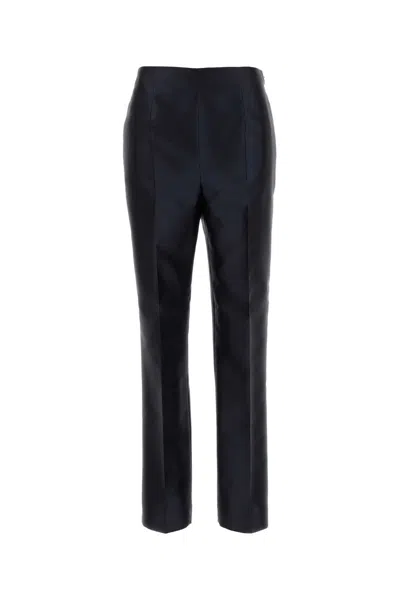 Alberta Ferretti Satin Finish Straight Leg Trousers With Pockets In Blue