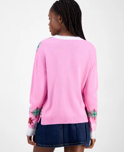 Hooked Up By Iot Juniors' Snoopy Wreath Sweater In Pink