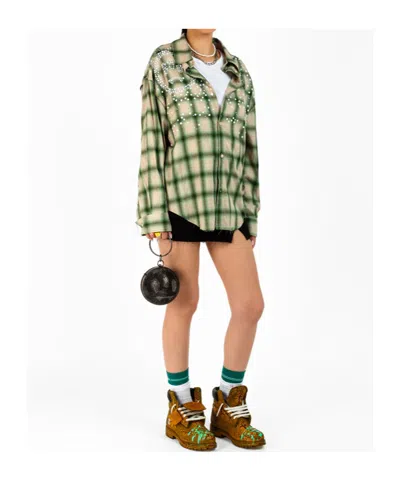 Barrow Shirt With Check Pattern And All-over Studs In Green