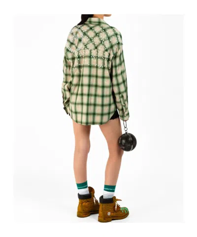 Barrow Shirt With Check Pattern And All-over Studs In Green