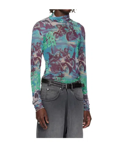 Lu'u Dan Multicolor Masked Mesh Turtleneck In Blue