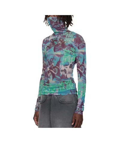 Lu'u Dan Multicolor Masked Mesh Turtleneck In Blue