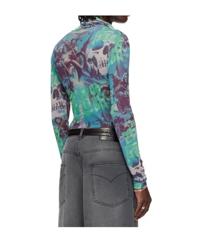 Lu'u Dan Multicolor Masked Mesh Turtleneck In Blue