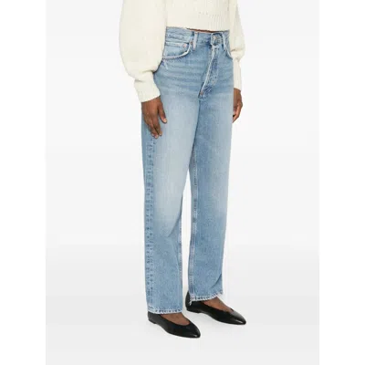 Agolde Denim Trousers With Belt Loops In Blue