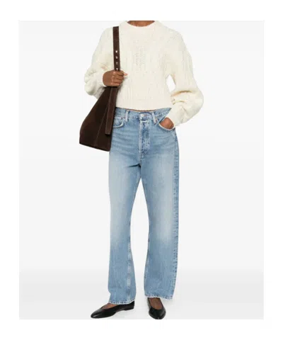 Agolde Denim Trousers With Belt Loops In Blue