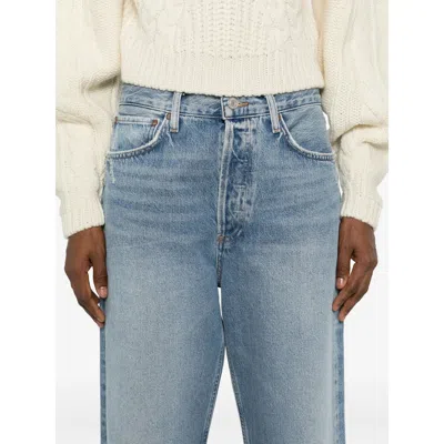 Agolde Denim Trousers With Belt Loops In Blue