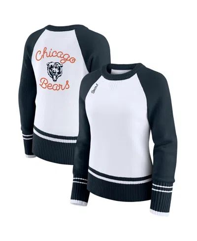 Wear By Erin Andrews Women's White/navy Chicago Bears Color Block Raglan Sweater In Animal Print