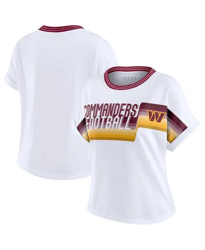 Wear By Erin Andrews Women's White Washington Commanders Cropped Center Stripe Dolman T-shirt In Animal Print