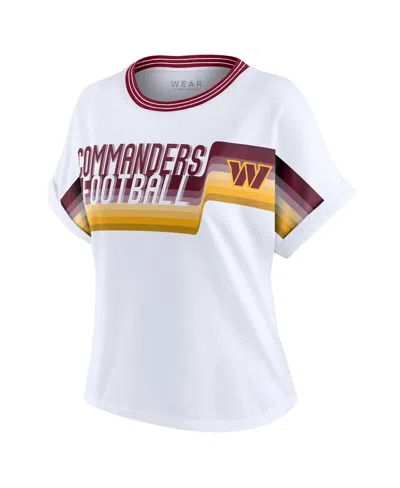 Wear By Erin Andrews Women's White Washington Commanders Cropped Center Stripe Dolman T-shirt In Animal Print