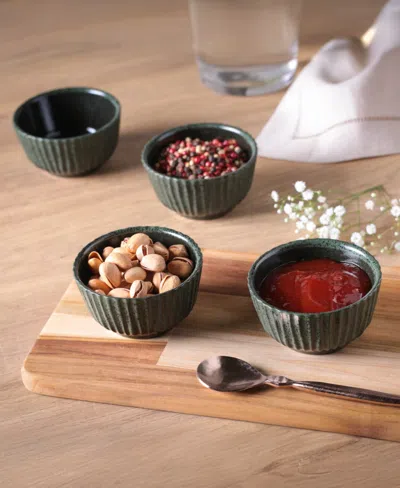 Porto Brasil Stoneware Linhas Ramekins, Set Of 6 In Green