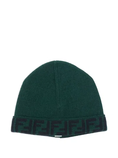 Fendi Ff-motif Beanie Hat In Green